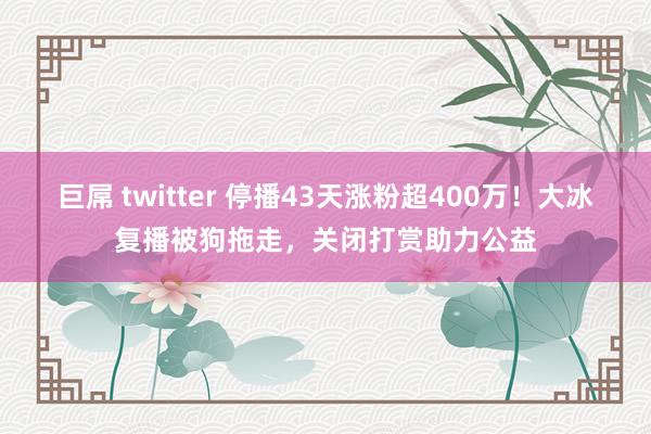 巨屌 twitter 停播43天涨粉超400万！大冰复播被狗拖走，关闭打赏助力公益