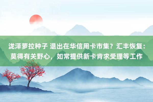 泷泽萝拉种子 退出在华信用卡市集？汇丰恢复：莫得有关野心，如常提供新卡肯求受理等工作