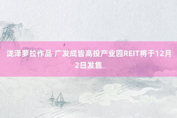 泷泽萝拉作品 广发成皆高投产业园REIT将于12月2日发售