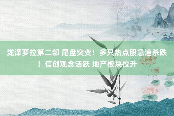 泷泽萝拉第二部 尾盘突变！多只热点股急速杀跌！信创观念活跃 地产板块拉升