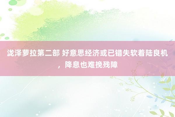泷泽萝拉第二部 好意思经济或已错失软着陆良机，降息也难挽残障