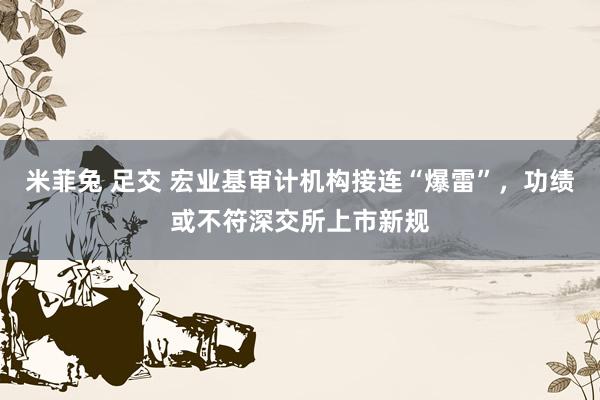 米菲兔 足交 宏业基审计机构接连“爆雷”，功绩或不符深交所上市新规