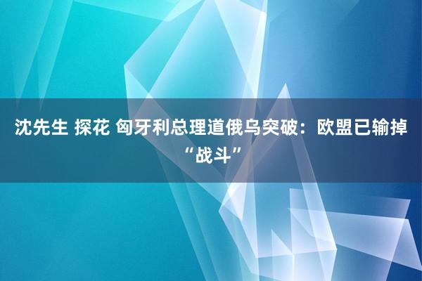 沈先生 探花 匈牙利总理道俄乌突破：欧盟已输掉“战斗”