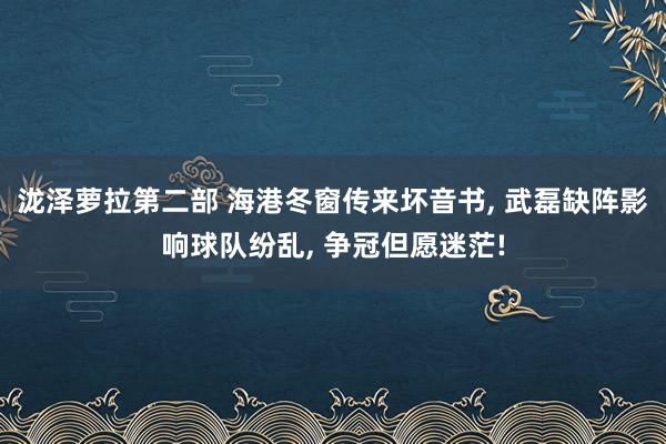 泷泽萝拉第二部 海港冬窗传来坏音书, 武磊缺阵影响球队纷乱, 争冠但愿迷茫!